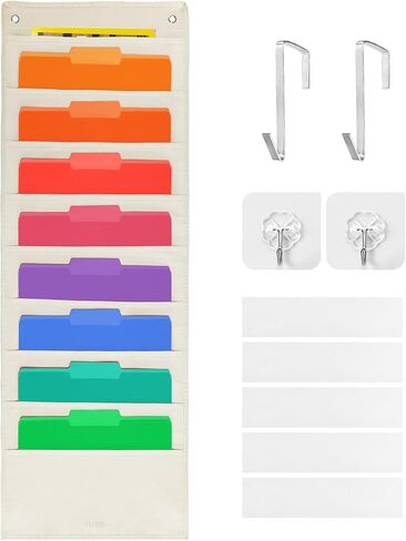 Hanging Wall File Organizer, Hanging File Folder Holder, Storage Center Pocket Chart for Paper Document, Pocket Chart for Office and Classroom, with door hanger and Adhesive hooks, 6 Pockets in Saudi Arabia