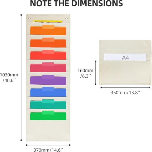 Hanging Wall File Organizer, Hanging File Folder Holder, Storage Center Pocket Chart for Paper Document, Pocket Chart for Office and Classroom, with door hanger and Adhesive hooks, 6 Pockets in Saudi Arabia