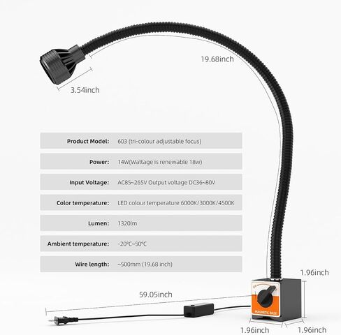 Led Magnetic Work Light 400mmFlexible Gooseneck lamp 500 Lumens 120 Volt for Sewing Machine Lathe Milling DrillPressindustrial Lighting in Saudi Arabia