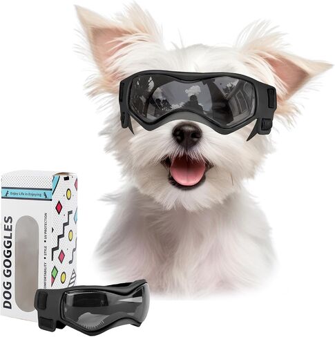 Dog Goggles Dog Sunglasses for Small Breed UV Protection Windproof with Adjustable Head Straps Chin Straps for Ride Car/Hiking Travel/On Beach-Black in Saudi Arabia