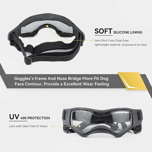 Dog Goggles Dog Sunglasses for Small Breed UV Protection Windproof with Adjustable Head Straps Chin Straps for Ride Car/Hiking Travel/On Beach-Black in Saudi Arabia