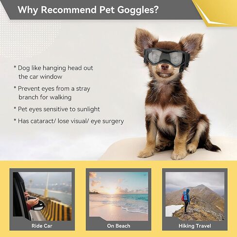 Dog Goggles Dog Sunglasses for Small Breed UV Protection Windproof with Adjustable Head Straps Chin Straps for Ride Car/Hiking Travel/On Beach-Black in Saudi Arabia