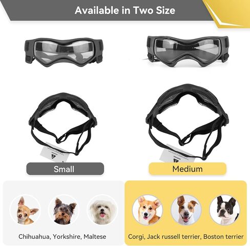 Dog Goggles Dog Sunglasses for Small Breed UV Protection Windproof with Adjustable Head Straps Chin Straps for Ride Car/Hiking Travel/On Beach-Black in Saudi Arabia