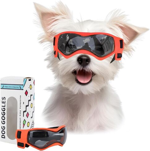 Dog Goggles Dog Sunglasses for Small Breed UV Protection Windproof with Adjustable Head Straps Chin Straps for Ride Car/Hiking Travel/On Beach-Black in Saudi Arabia