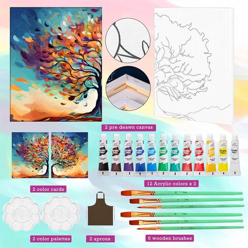 2pack 8 "x 10" Paint and sip kit for Adults，pre Drawn Canvas for Painting, Couples Painting Kit Date Night，DIY Paint Party Favors(Angel Wings) in Kuwait