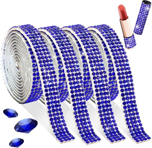 FULZTEY Patriotic Rhinestone Ribbon Roll Sticky Gem Crystal Trim Red Blue White Crystal Ribbon Glitter Diamond Tape with 2 Sheets Patriotic Star Sticker for Independence Day Crafts Decoration in Saudi Arabia