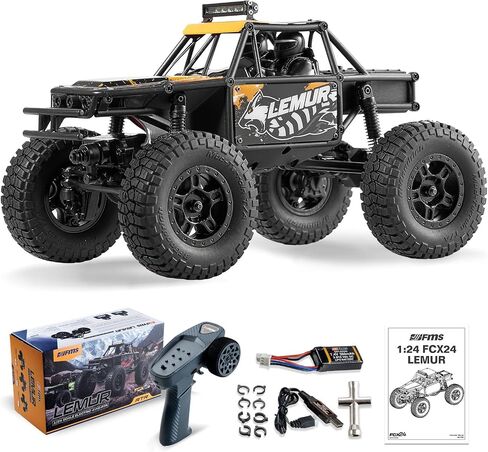 FCX24 FMS RC Crawler 1/24 LEMUR FCX24 4 Wheel Drive RC ROCK BUGGY ، 2.4GHz 380MAH HOPBY GRADE RC MODEL OFF ROAD ROAT RTR للبالغين (Orange) in Kuwait