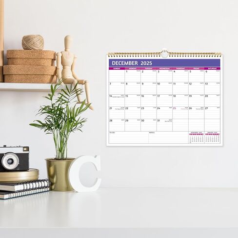 Wall Calendar 2025-2026 - 18 Monthly Calendar 2025-2026 Wall, Jan 2025 - Jun 2026, 14.57'' x 11.42'', 2025 Calendar with Ruled Blocks, Thick Paper, Holidays, To-do ＆ Notes, Amply Writing Space in Saudi Arabia