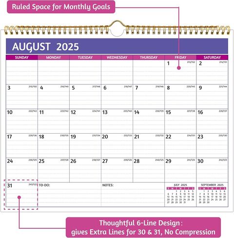 Wall Calendar 2025-2026 - 18 Monthly Calendar 2025-2026 Wall, Jan 2025 - Jun 2026, 14.57'' x 11.42'', 2025 Calendar with Ruled Blocks, Thick Paper, Holidays, To-do ＆ Notes, Amply Writing Space in Saudi Arabia