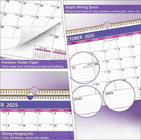 Wall Calendar 2025-2026 - 18 Monthly Calendar 2025-2026 Wall, Jan 2025 - Jun 2026, 14.57'' x 11.42'', 2025 Calendar with Ruled Blocks, Thick Paper, Holidays, To-do ＆ Notes, Amply Writing Space in Saudi Arabia