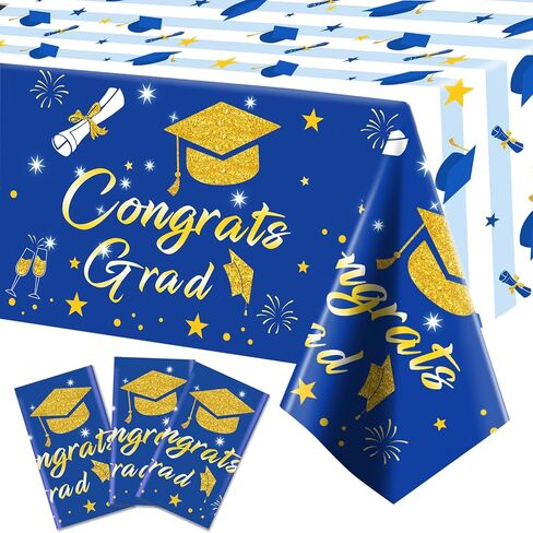 CESOF Graduation Tablecloth Party Decorations 2025, 3 Pack Black and Gold 54"x108" Congrats Grad Disposable Table Covers Plastic Cloth Tablecover for College High School Class of 2025 Party Supplies in Saudi Arabia