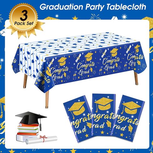 CESOF Graduation Tablecloth Party Decorations 2025, 3 Pack Black and Gold 54"x108" Congrats Grad Disposable Table Covers Plastic Cloth Tablecover for College High School Class of 2025 Party Supplies in Saudi Arabia