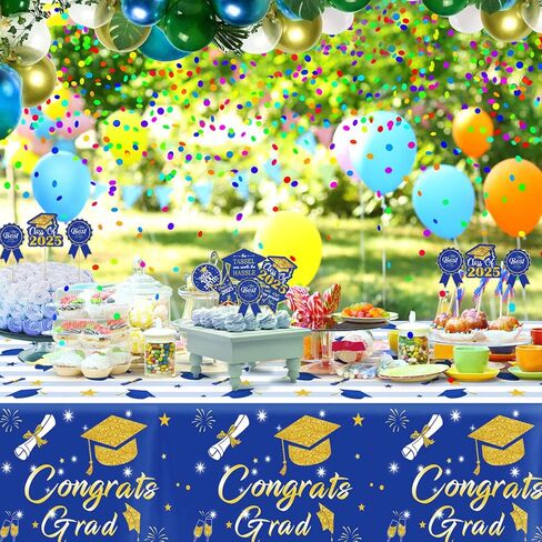 CESOF Graduation Tablecloth Party Decorations 2025, 3 Pack Black and Gold 54"x108" Congrats Grad Disposable Table Covers Plastic Cloth Tablecover for College High School Class of 2025 Party Supplies in Saudi Arabia