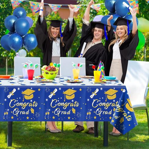 CESOF Graduation Tablecloth Party Decorations 2025, 3 Pack Black and Gold 54"x108" Congrats Grad Disposable Table Covers Plastic Cloth Tablecover for College High School Class of 2025 Party Supplies in Saudi Arabia