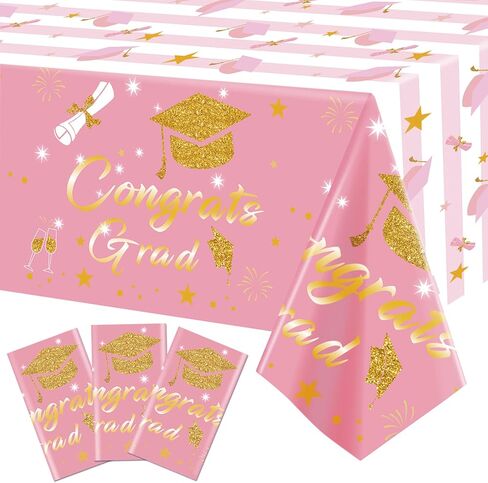 CESOF Graduation Tablecloth Party Decorations 2025, 3 Pack Black and Gold 54"x108" Congrats Grad Disposable Table Covers Plastic Cloth Tablecover for College High School Class of 2025 Party Supplies in Saudi Arabia