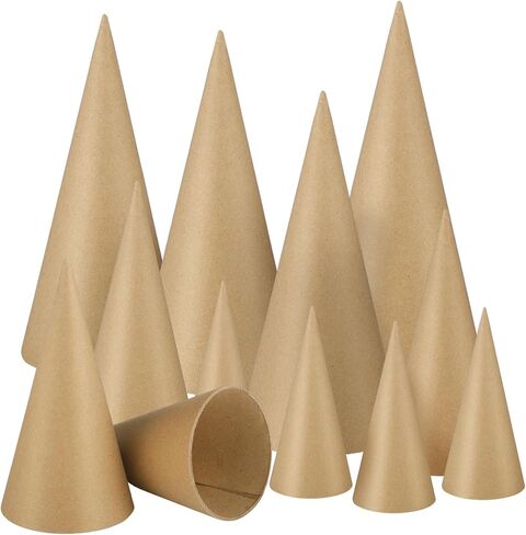 Zhanmai 12 Pcs Paper Mache Cones Open Bottom Cardboard Craft Cone for DIY Gnomes Ornament Tree Decoration DIY Craft Home Decoration(9.8 x 3.9 Inch) in Saudi Arabia