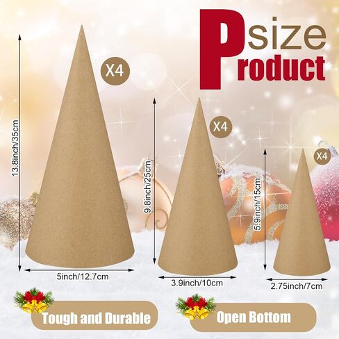 Zhanmai 12 Pcs Paper Mache Cones Open Bottom Cardboard Craft Cone for DIY Gnomes Ornament Tree Decoration DIY Craft Home Decoration(9.8 x 3.9 Inch) in Saudi Arabia