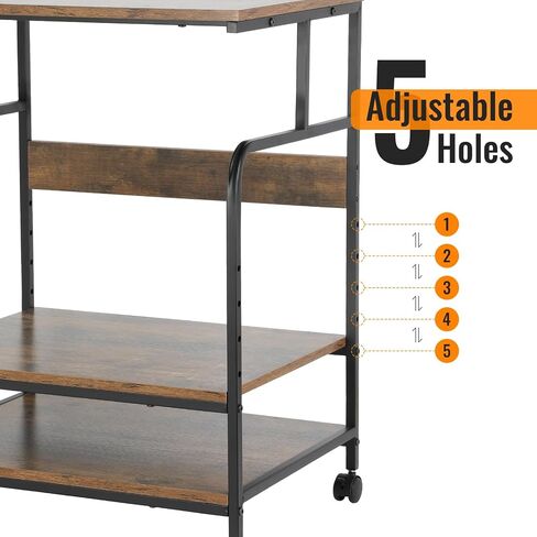 Large Printer Stand with Adjustable Storage Shelf, 3 Tier Printer Cart with Wheels, 23.6 x18.9 x 29.5 inches Prin ter Stand for Home Office, Stands for Heat Press Scanner Fax, Industrial Style, Brown in Kuwait