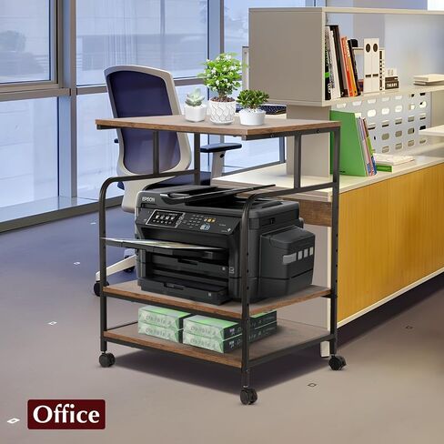 Large Printer Stand with Adjustable Storage Shelf, 3 Tier Printer Cart with Wheels, 23.6 x18.9 x 29.5 inches Prin ter Stand for Home Office, Stands for Heat Press Scanner Fax, Industrial Style, Brown in Kuwait
