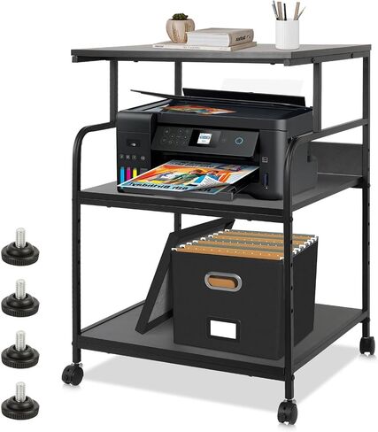 Large Printer Stand with Adjustable Storage Shelf, 3 Tier Printer Cart with Wheels, 23.6 x18.9 x 29.5 inches Prin ter Stand for Home Office, Stands for Heat Press Scanner Fax, Industrial Style, Brown in Kuwait
