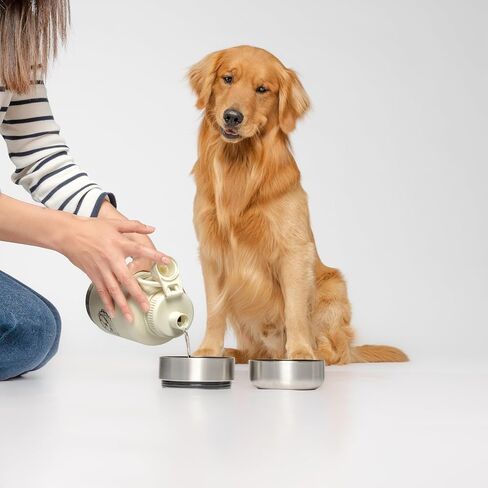 Dog Water and Bottle Portable Travel Dispenser – No-Spill Stainless Steel Canteen for On-The-Go Hydration – Insulated Pet Water Bottle with Built-in Drinking Bowl (Cream, 32 onz) in Saudi Arabia