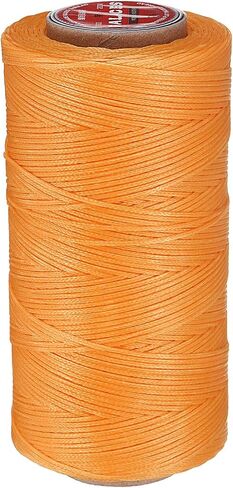 uxcell Flat Leather Sewing Waxed Thread, 200m / 219 Yards Polyester Wax String, 210D Wax Stitching Cord for Leather Crafts, Bookbinding, Bracelets Braided, Orange in Kuwait