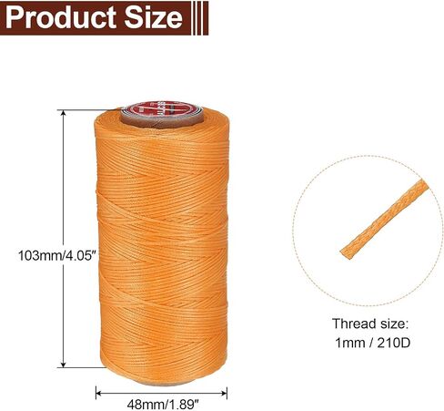 uxcell Flat Leather Sewing Waxed Thread, 200m / 219 Yards Polyester Wax String, 210D Wax Stitching Cord for Leather Crafts, Bookbinding, Bracelets Braided, Orange in Kuwait