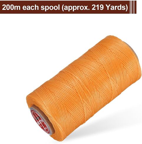 uxcell Flat Leather Sewing Waxed Thread, 200m / 219 Yards Polyester Wax String, 210D Wax Stitching Cord for Leather Crafts, Bookbinding, Bracelets Braided, Orange in Kuwait