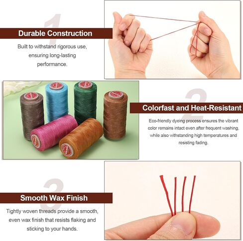 uxcell Flat Leather Sewing Waxed Thread, 200m / 219 Yards Polyester Wax String, 210D Wax Stitching Cord for Leather Crafts, Bookbinding, Bracelets Braided, Orange in Kuwait