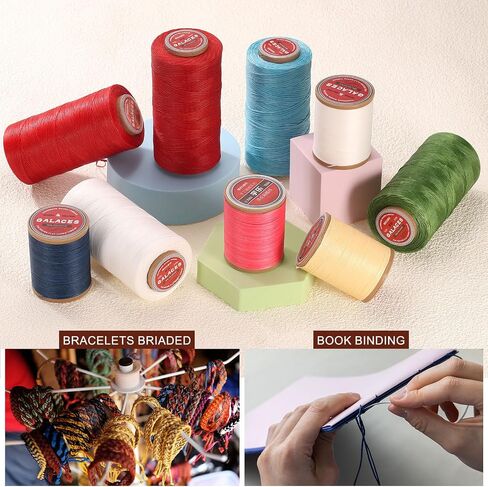 uxcell Flat Leather Sewing Waxed Thread, 200m / 219 Yards Polyester Wax String, 210D Wax Stitching Cord for Leather Crafts, Bookbinding, Bracelets Braided, Orange in Kuwait