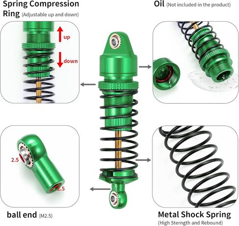 Aluminum Shock Set 58mm Front Rear Shocks Damping Shock Absorber Damper for Arrma 1:18 Granite Grom/Typhon Grom Mega 380-ARA2106 Truck Upgrade Parts (Titanium Silver) in Saudi Arabia
