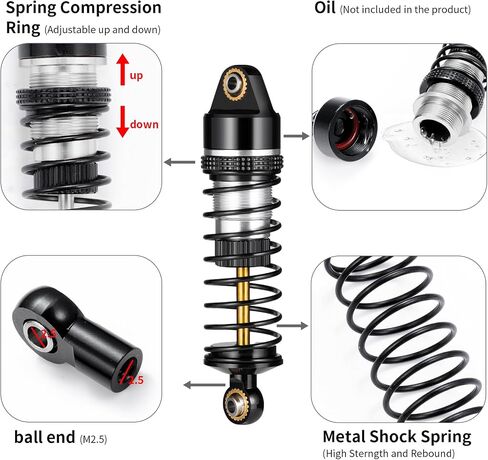 Aluminum Shock Set 58mm Front Rear Shocks Damping Shock Absorber Damper for Arrma 1:18 Granite Grom/Typhon Grom Mega 380-ARA2106 Truck Upgrade Parts (Titanium Silver) in Saudi Arabia