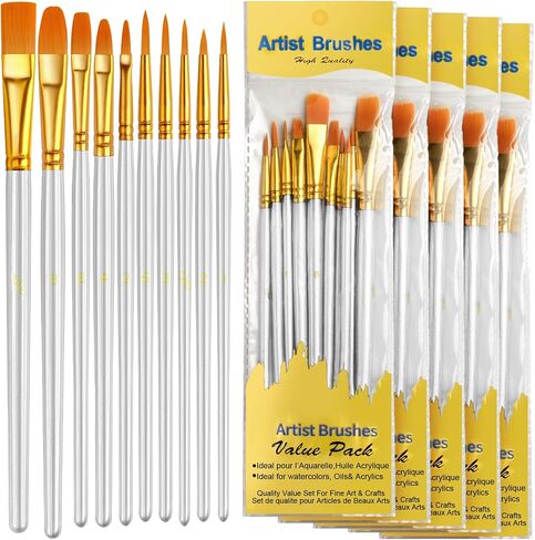 Acrylic Paint Brushes Set, 50Pcs Round Pointed Tip Artist Paintbrushes for Acrylic Painting Oil Watercolor Canvas Boards Rock Body Face Nail Art, Halloween Pumpkin Ceramic Crafts Supplies，Blue in Saudi Arabia