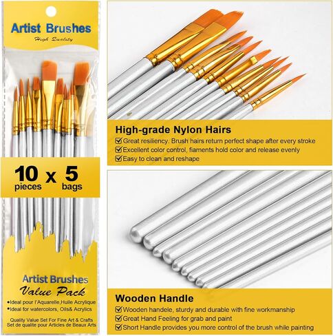 Acrylic Paint Brushes Set, 50Pcs Round Pointed Tip Artist Paintbrushes for Acrylic Painting Oil Watercolor Canvas Boards Rock Body Face Nail Art, Halloween Pumpkin Ceramic Crafts Supplies，Blue in Saudi Arabia