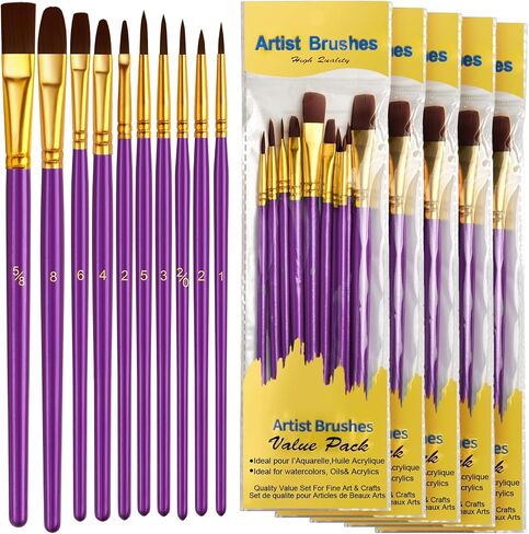Acrylic Paint Brushes Set, 50Pcs Round Pointed Tip Artist Paintbrushes for Acrylic Painting Oil Watercolor Canvas Boards Rock Body Face Nail Art, Halloween Pumpkin Ceramic Crafts Supplies，Blue in Saudi Arabia
