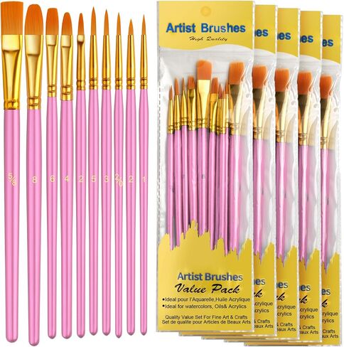 Acrylic Paint Brushes Set, 50Pcs Round Pointed Tip Artist Paintbrushes for Acrylic Painting Oil Watercolor Canvas Boards Rock Body Face Nail Art, Halloween Pumpkin Ceramic Crafts Supplies，Blue in Saudi Arabia