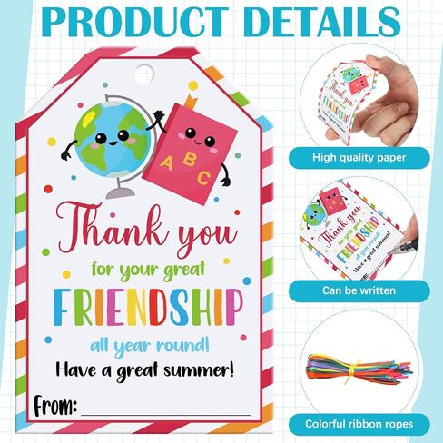 60 Pcs End of School Year Teacher Style Gift Tags with Strings Classroom Thank You Appreciation Gift Tags Graduation Summer Party Favor in Kuwait