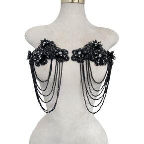 Handmade 3D Three-Dimensional Flower Rhinestones Applique Sewing Crystal Fringe Beads Sequins Patches Accessory for Wedding Dresses DIY Decorative 6X10inches 2PCS/Bag (Silver) in Kuwait