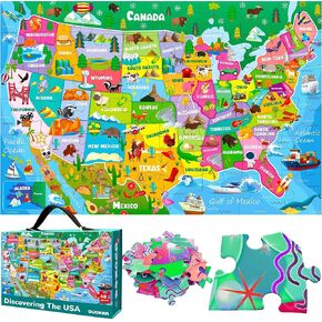QUOKKA Giant Floor Puzzle for Kids Ages 4-6 – 2x3 Feet Extra-Thick 48 Pieces Toddler Puzzle Ages 3-5 – USA Map Educational Activity for Boys Girls – Premium Box with Sturdy Handle & Magnetic Closure