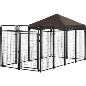 PawHut Dog Kennel Outdoor with Waterproof Canopy, Dog Run with Galvanized Chain Link, Secure Lock, for Backyard and Patio, Large and Medium Sized Dogs, 9.3' x 4.6' x 5.2'