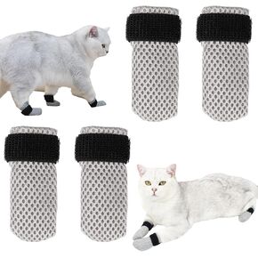 4 Pcs Cat Claw Caps, Cat Booties Anti Scratch Mittens, to Prevent Scratching - Suitable for Bathing, Feeding & Nail Trimming (S, Black/Grey)