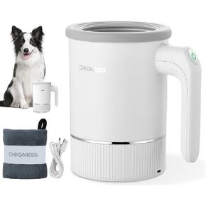 DOGNESS Automatic Dog Paw Cleaner and Massager, Electric Paw Washer for Dogs Portable Paw Cleaner Cup, Dog Foot Cleaning Machine USB Rechargeable, Designed for Medium to Large Dogs (White)