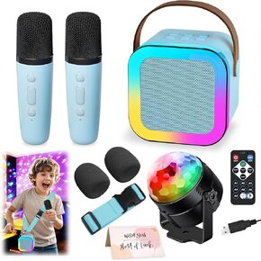 Mini Karaoke Machine with 2 Wireless Microphones for Kids, Portable Karaoke Machine for Kids, Kids Karaoke Machine Toys for Girls Boys Gifts for Home Parties Birthday (Blue)