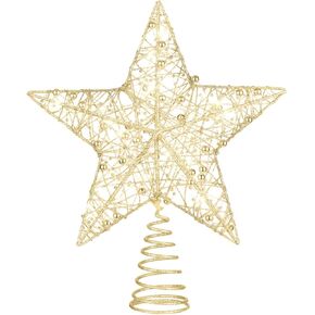 STOBOK Christmas Tree Topper: 9.8x11.8 inches Lighted Sparkling Star for Indoor/Outdoor Xmas & New Year Trees, Golden