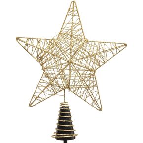 Lighted Christmas Tree Topper, 9 Inch Gold Glittered Metal Christmas Tree Decorations with 20 LED Lights, Xmas Tree Topper Holder for Home Party Holiday Winter Xmas Decorations
