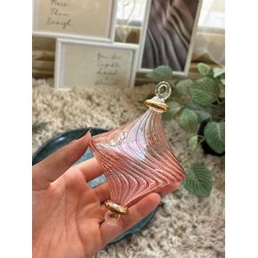 Decorative christmas ornament for tree decorations | Pink Ribbed Glass with 14K Gold | hanging Ornaments for Xmas holidays | handblown christmas gift