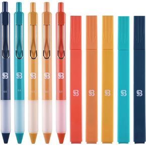 BLIEVE Aesthetic Highlighters and Gel Pens And Soft Tip, No Bleed Dry Fast Easy to Hold, for Bible Journaling Planner Notes School Office Supplies (Earthy)