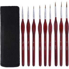 ezakka 9 pcs مجموعة فرش الطلاء المصغرة ، وتفاصيل دقيقة للفرشاة الفرشاة الصغيرة المحترفة بفرشاة صغيرة صغيرة للألوان المائية ، والزيت ، والوجه ، والأكريليك ، والرسام ، ورسم الخط ، ورسوم الطراز المقياس (أحمر)