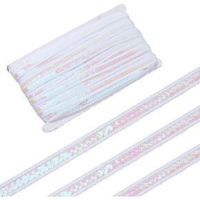 35 Yards Sequin Ribbon Trim Paillette Elastic Trim Glitter Single Row Sequin Ribbons Metallic Sequins Braid Trim Sparkle White Polyester Ribbon with Sequins for DIY Craft Wrapping Party