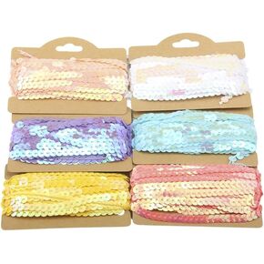 Mixed 6 Pastel AB Colors 6mm Flat Sequin Trim String Sequins for DIY Craft Embellishments